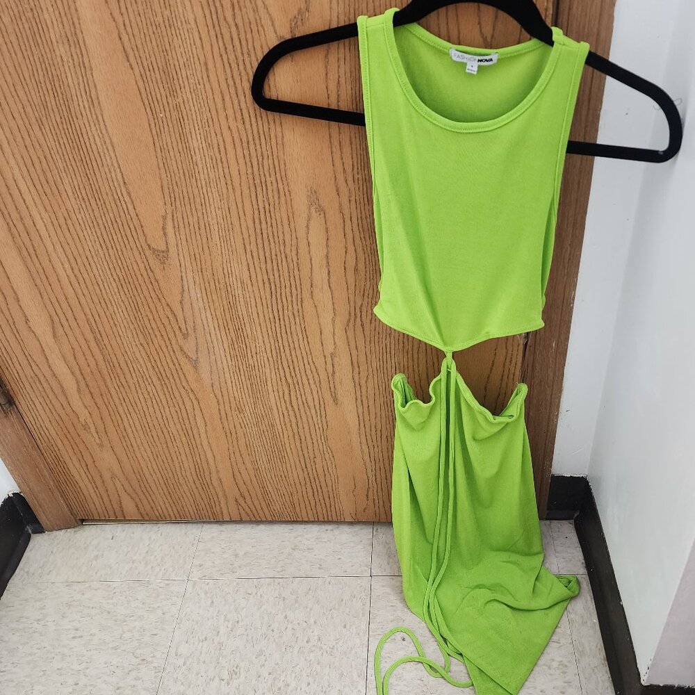 Fashion nova lime green long dress size small